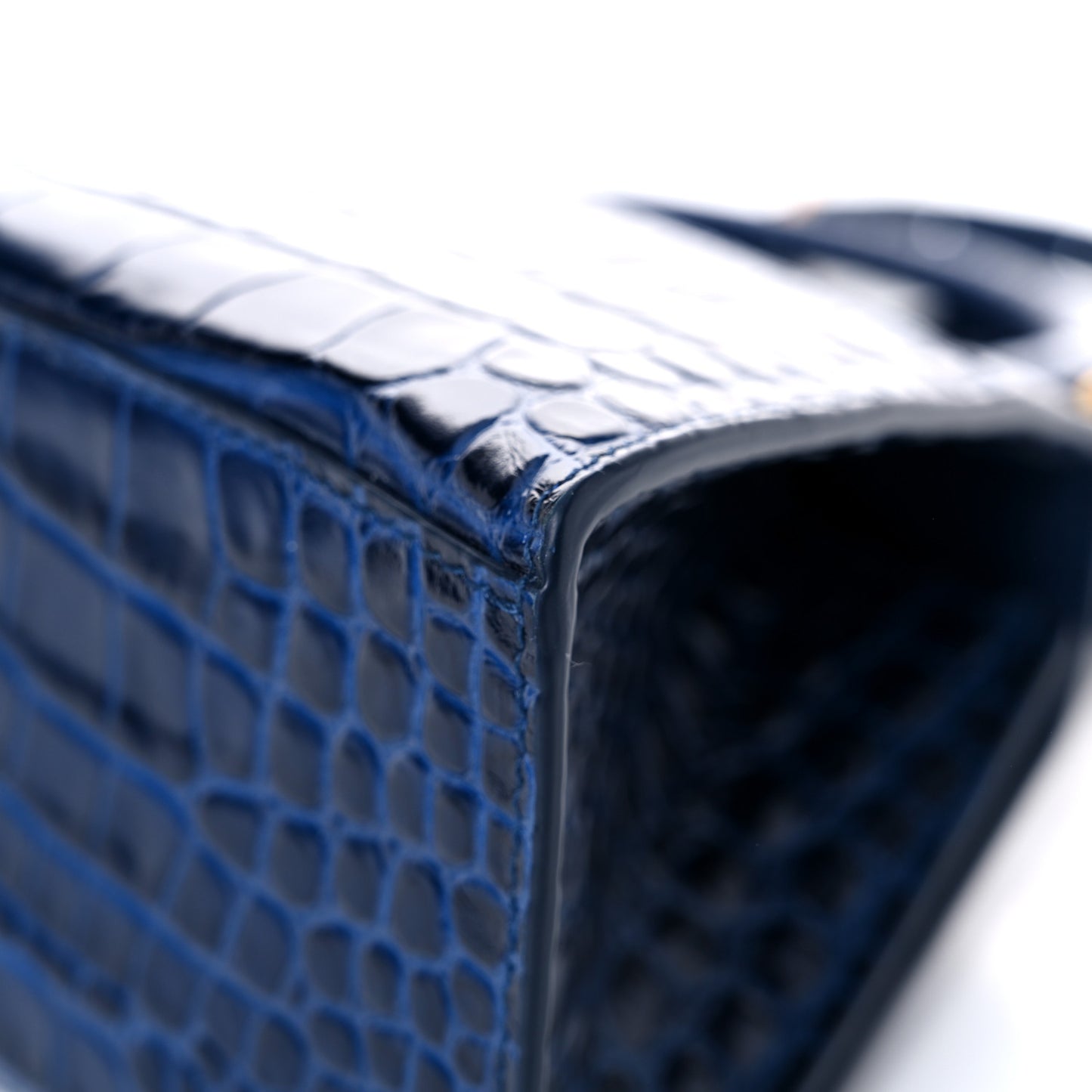 Shiny Calfskin Crocodile Embossed Small Hourglass Top Handle Bag Navy