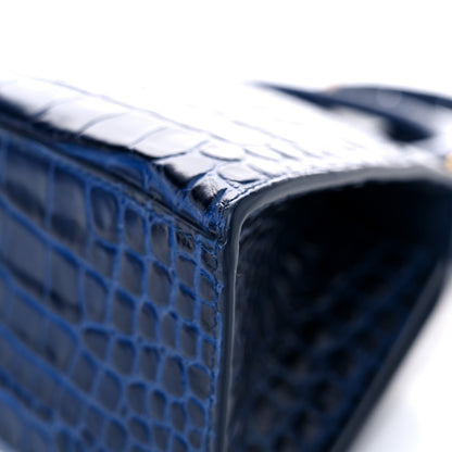 Balenciaga Shiny Calfskin Crocodile Embossed Small Hourglass Top Handle Bag Navy 11 of 14