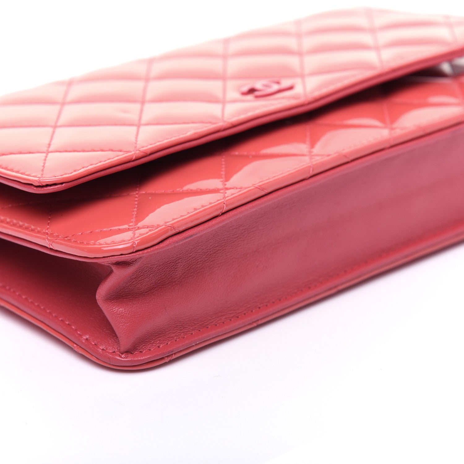Chanel Patent Quilted Wallet On Chain WOC Coral 6 of 16