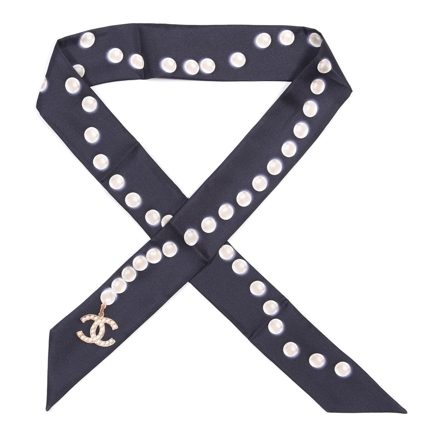 Silk Pearl CC Slim Bandeau Scarf Navy