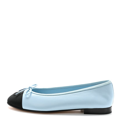 Chanel Lambskin Cap Toe CC Ballerina Flats 37.5 Light Blue Black 1 of 9