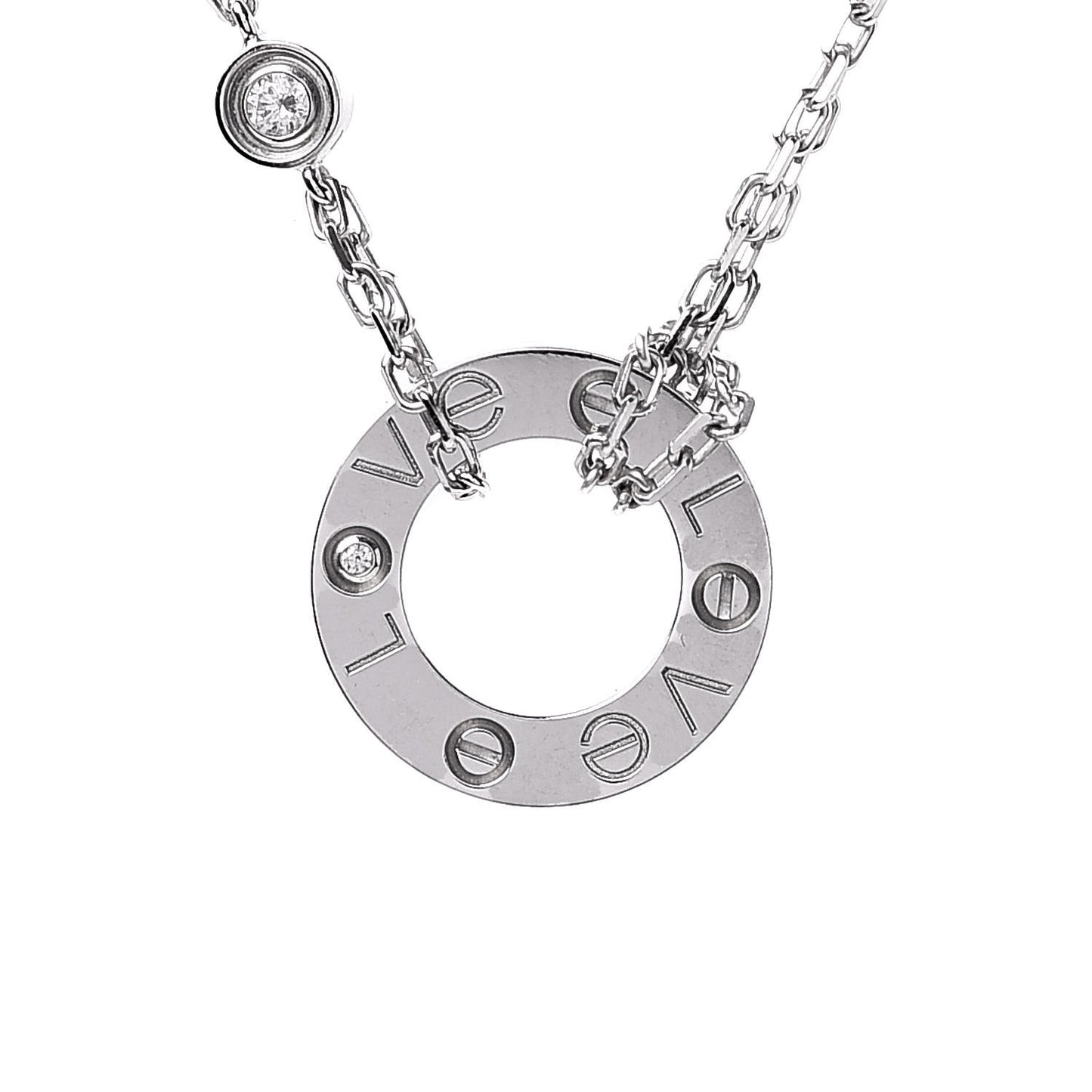 18K White Gold 2 Diamond LOVE Necklace
