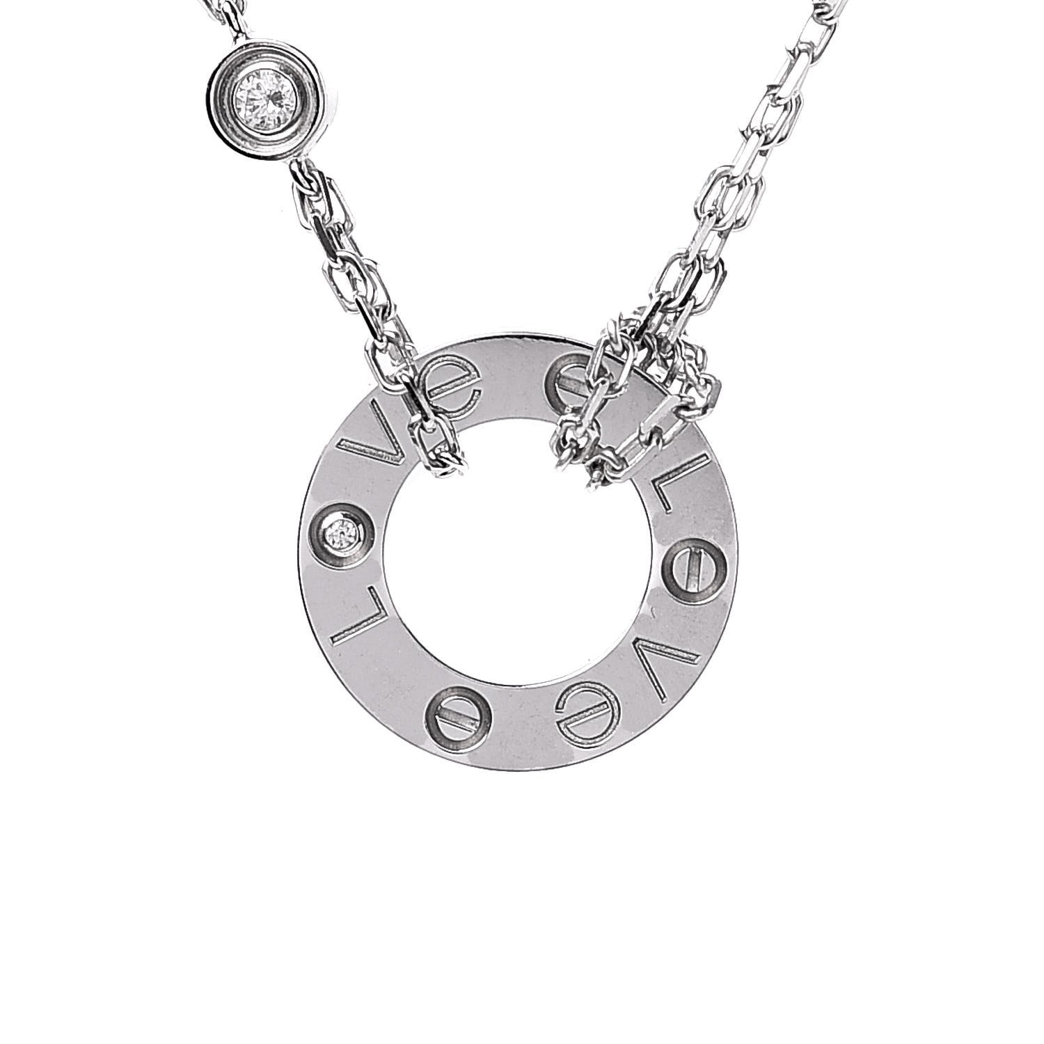 Cartier 18K White Gold 2 Diamond LOVE Necklace 4 of 8