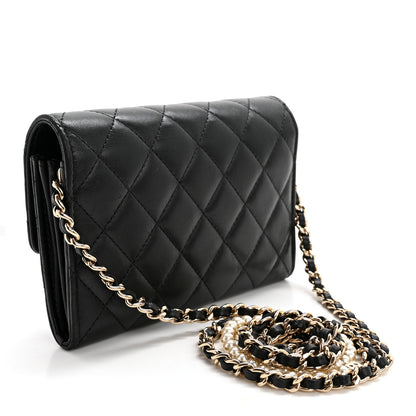 Chanel Lambskin Quilted Pearl My Shoulder Mini French Wallet On Chain WOC Black 3 of 12