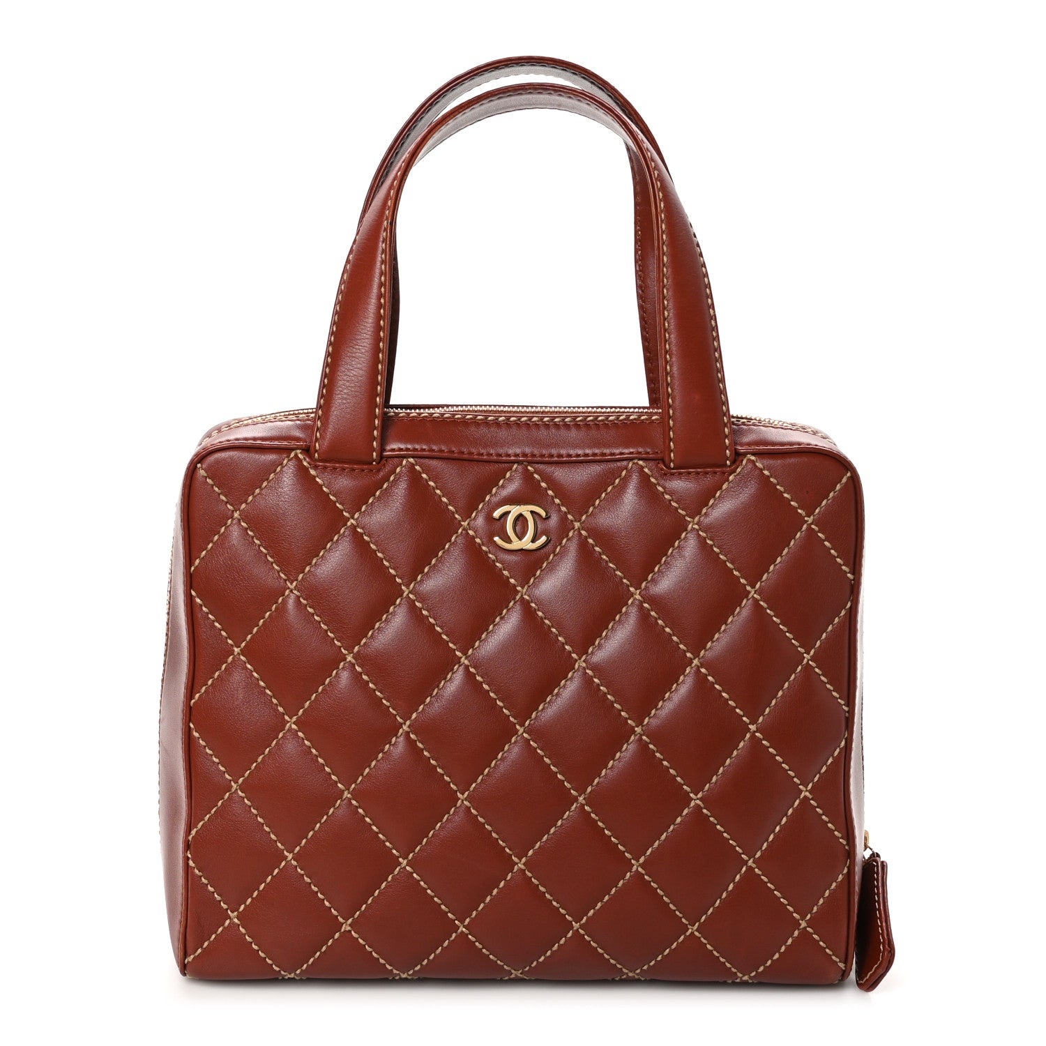 Chanel Calfskin Wild Stitch Vertical Top Handle Bag Brown 1 of 12