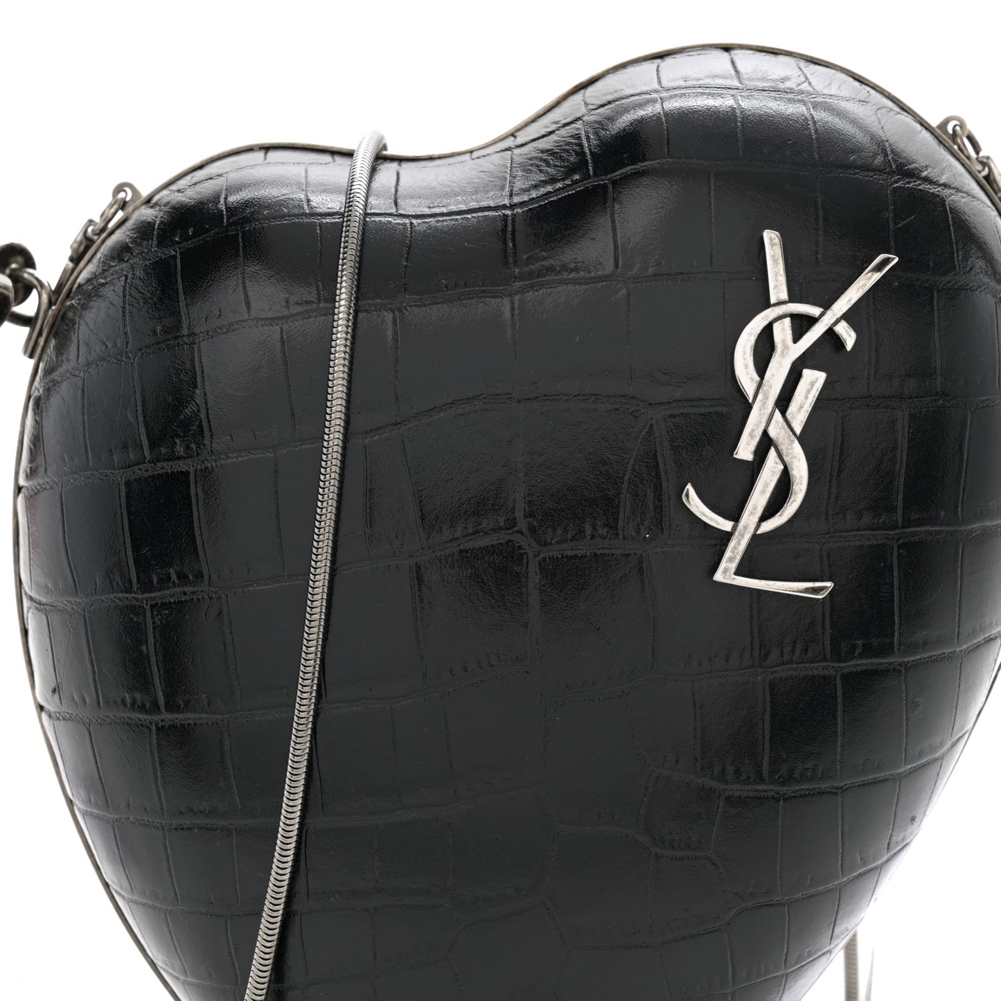 Calfskin Crocodile Embossed Monogram Love Box Bag Black