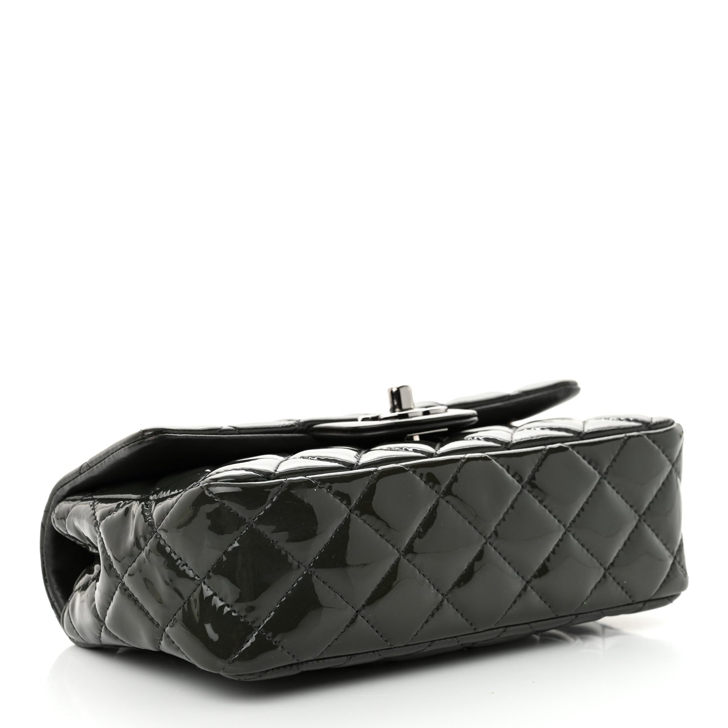 Patent Calfskin Quilted Mini Rectangular Flap Grey