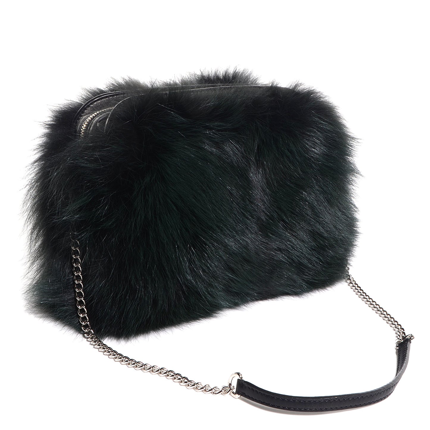 Fox Fur Lambskin Pochette Chaine Renard Vert Fonce