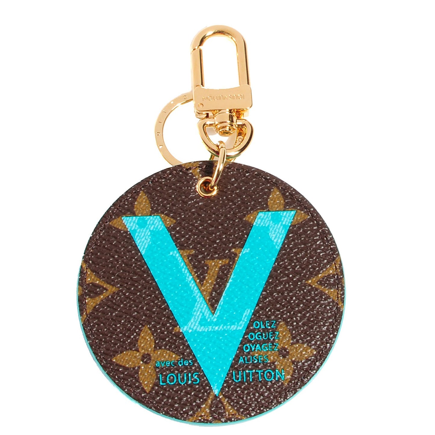 Monogram Illustre V Bag Charm Key Ring Turquoise