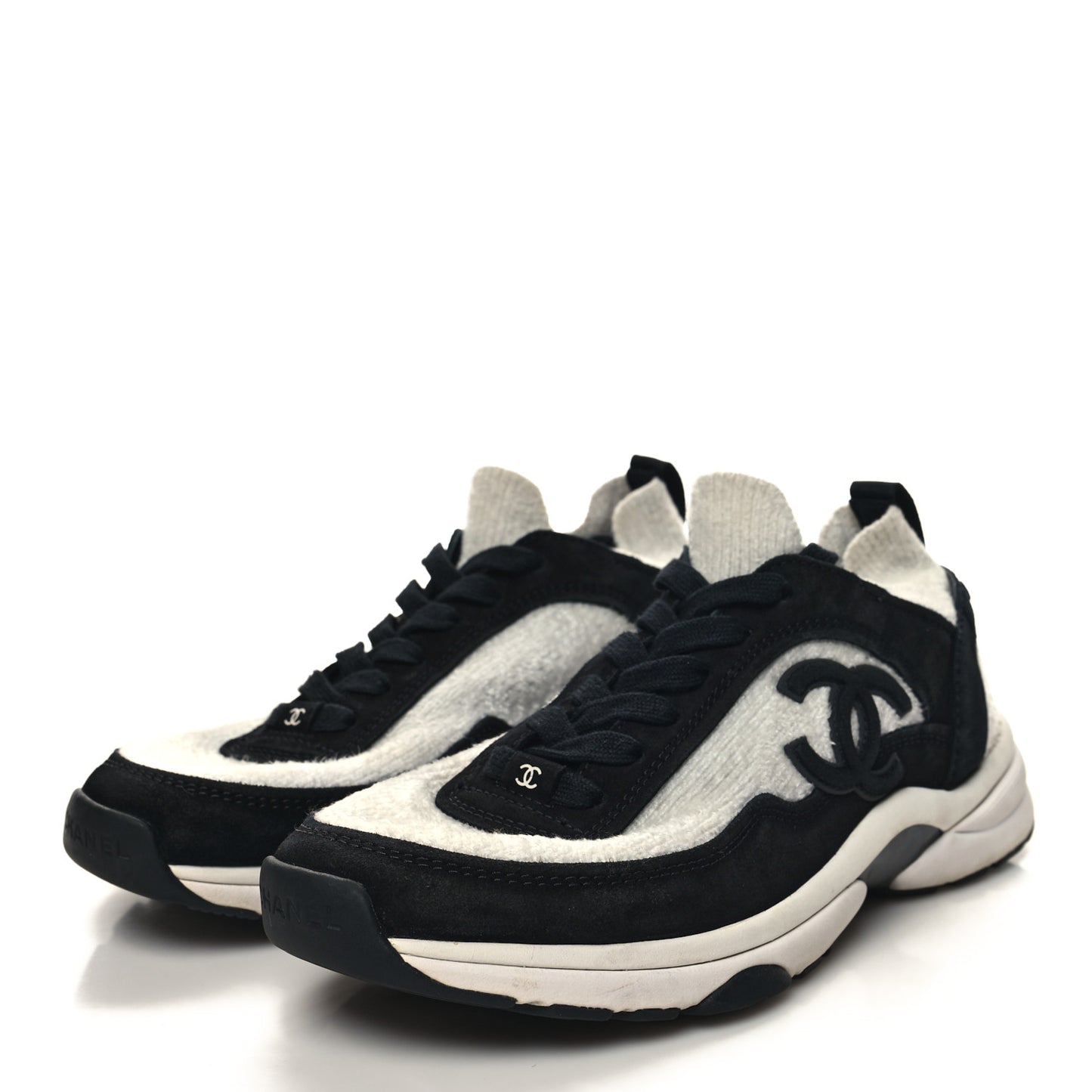 Fabric Suede Calfskin CC Sneakers 39 Grey Black