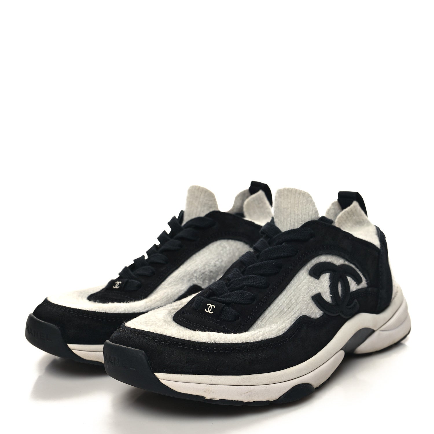 Chanel Fabric Suede Calfskin CC Sneakers 39 Grey Black 3 of 6