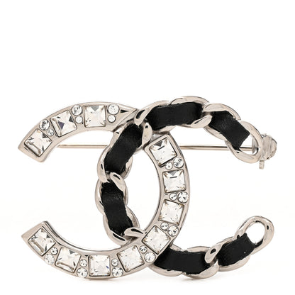Chanel Lambskin Baguette Crystal CC Brooch Black Silver 1 of 4