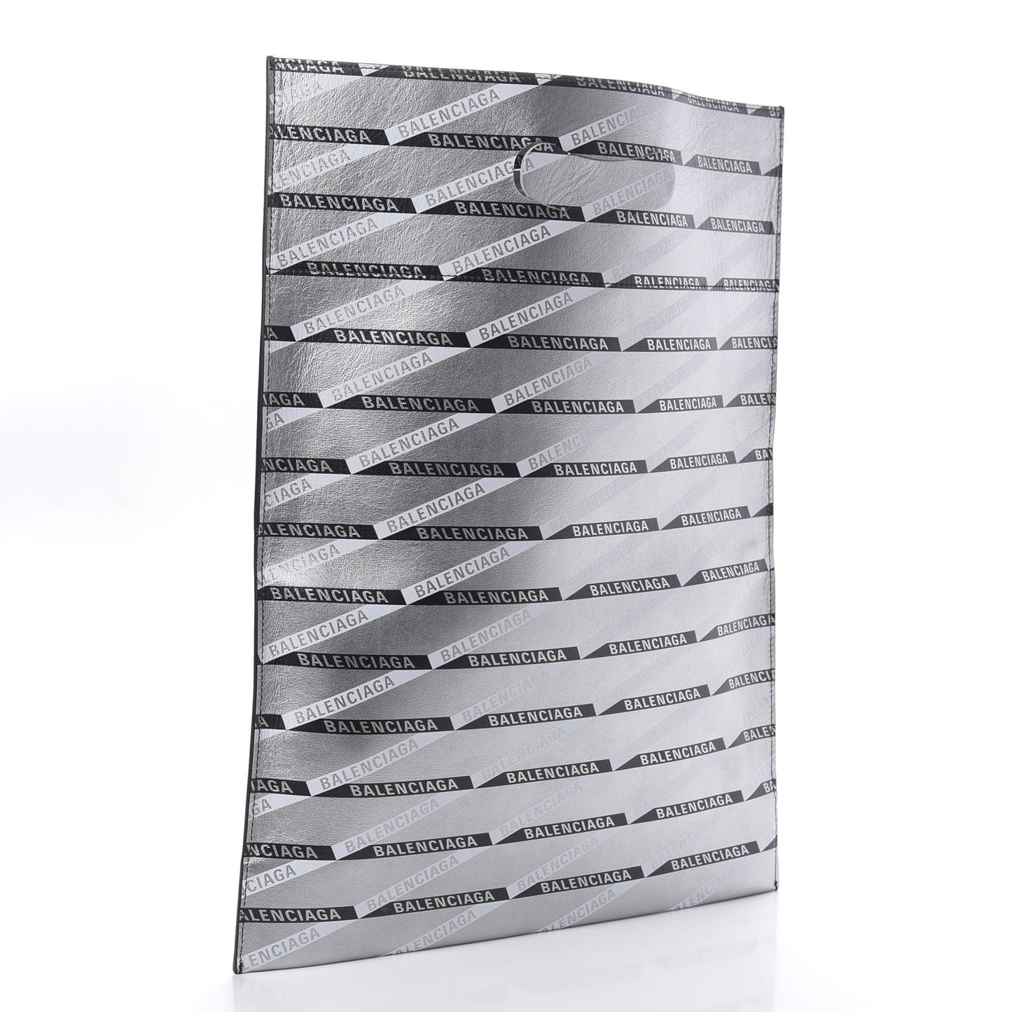 Metallic Calfskin Losange Monogram Plastic Bag Shopper S Silver Black White
