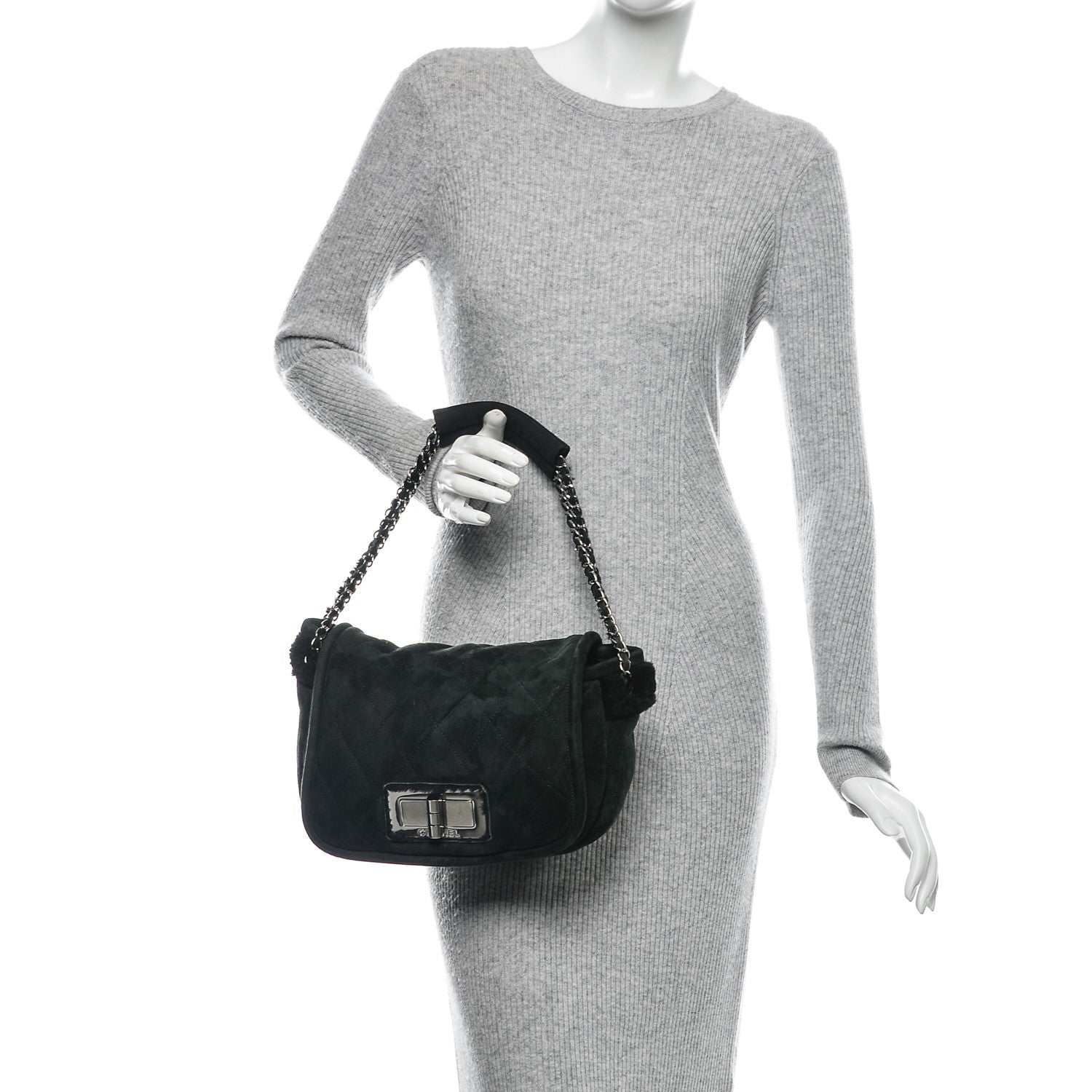 Chanel Shearling Quilted Mademoiselle Flap Black 2 of 9