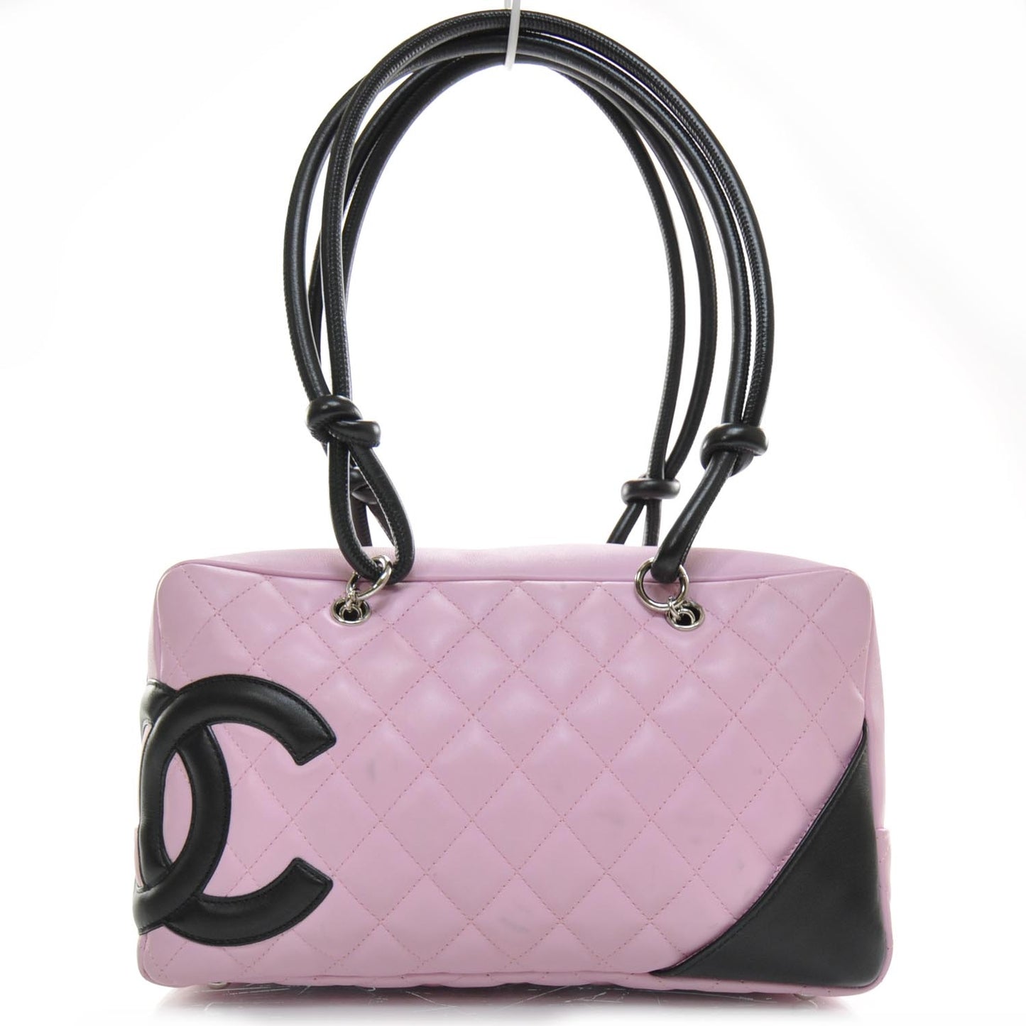 Calfskin Quilted Large Cambon Bowler Pink Black