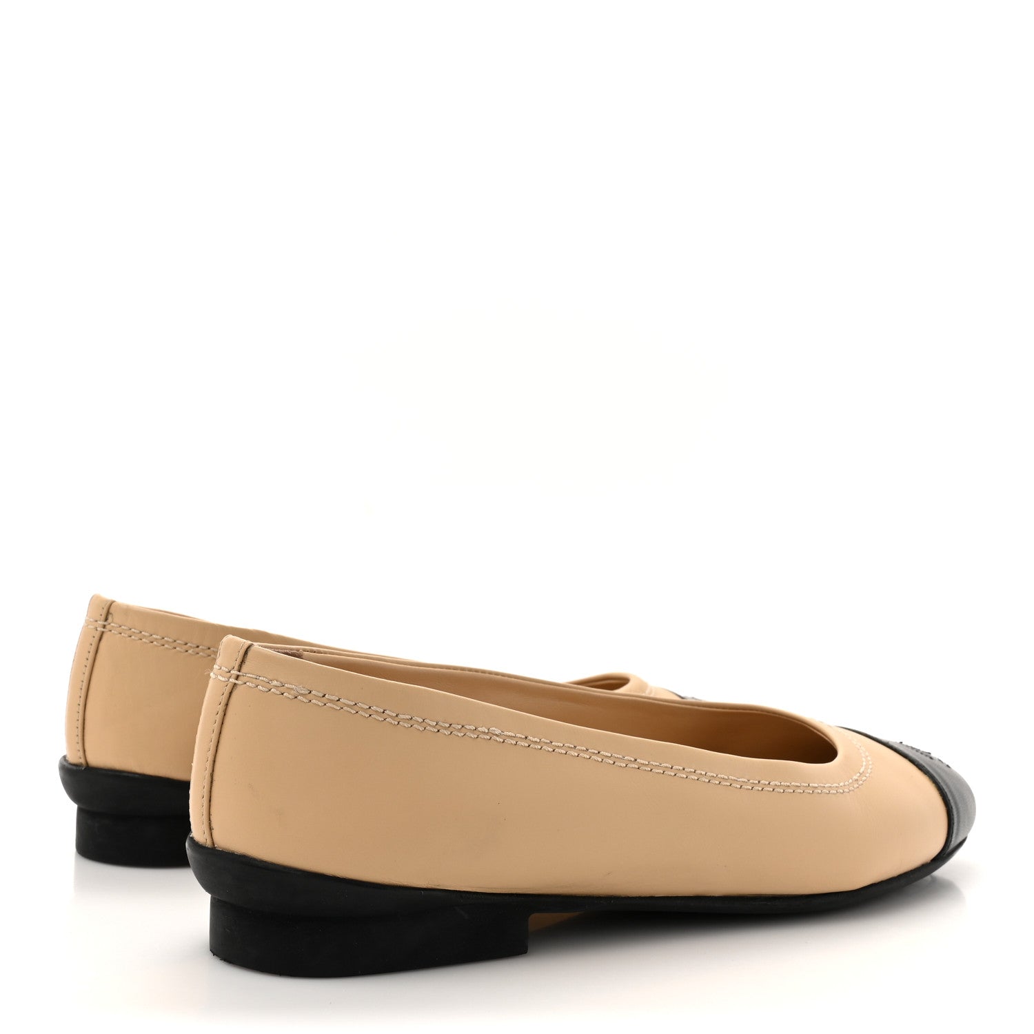Chanel Lambskin Cap Toe CC Uniform Ballerina Flats 38 Beige Black 5 of 13