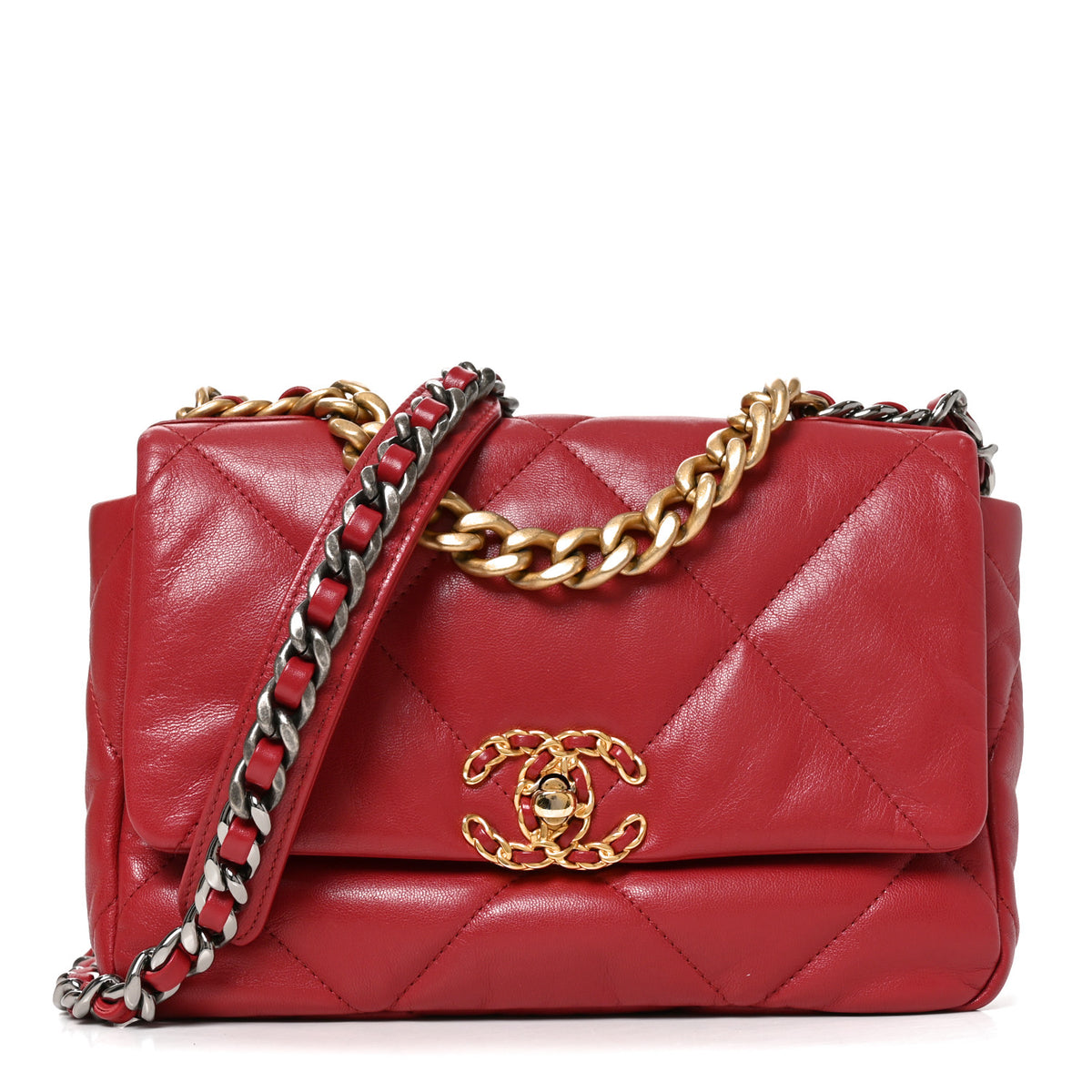 Chanel Goatskin Quilted Medium Chanel 19 Flap Red 1 of 10