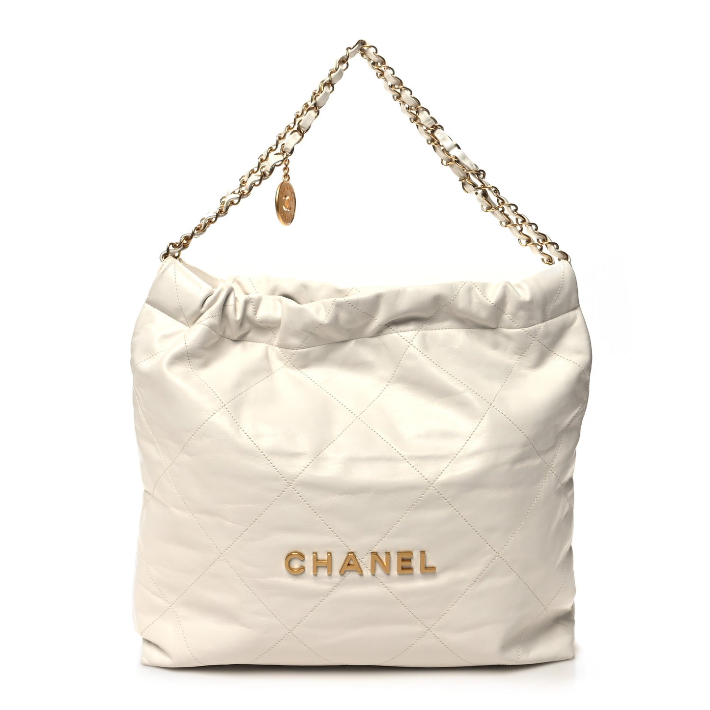 Shiny Calfskin Quilted Chanel 22 White