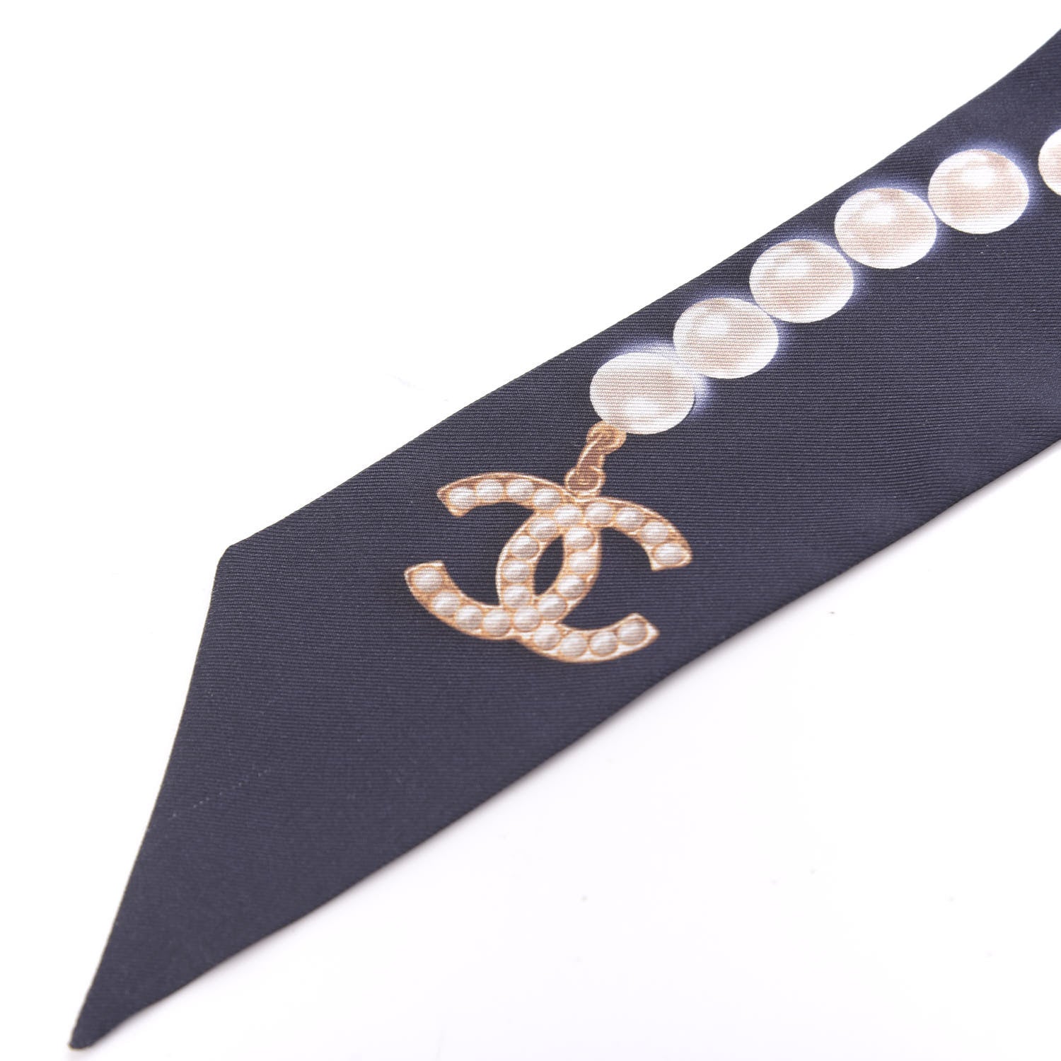 Chanel Silk Pearl CC Slim Bandeau Scarf Navy 2 of 3