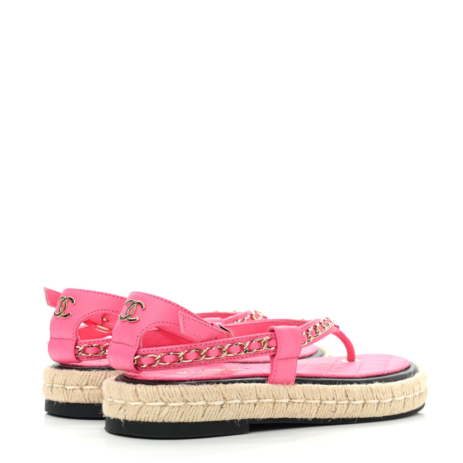 Chanel Lambskin Chain CC Thong Espadrille Sandals 36 Pink 4 of 8