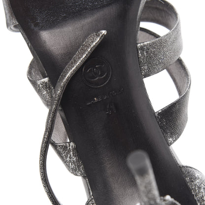 Chanel Cracked Metallic Calfskin Pearl Sandals 41 Dark Silver 7 of 16