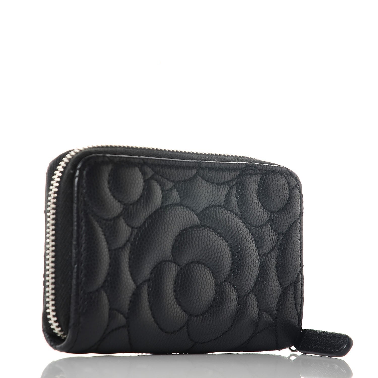 Chanel Caviar Camellia Embossed Zip Coin Purse Black 3 of 8