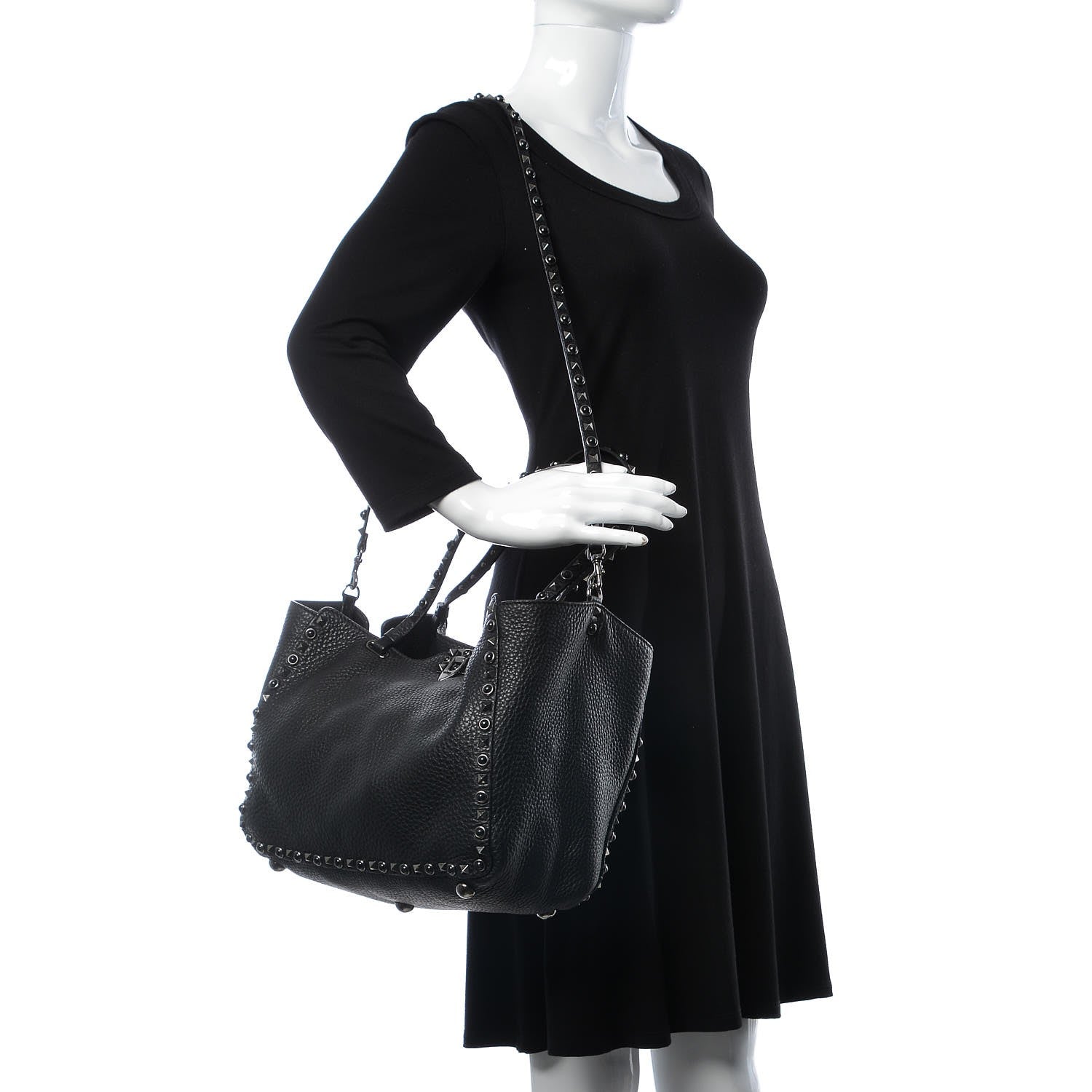 Valentino Garavani Grained Calfskin Onyx Medium Rockstud Rolling Tote Black 2 of 9