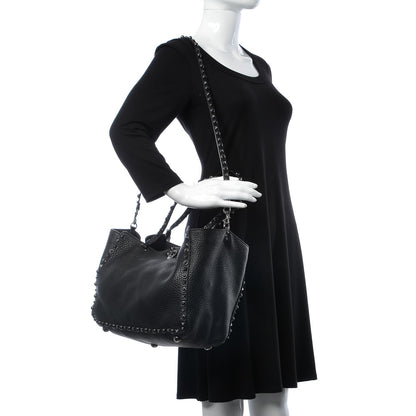 Valentino Garavani Grained Calfskin Onyx Medium Rockstud Rolling Tote Black 2 of 9