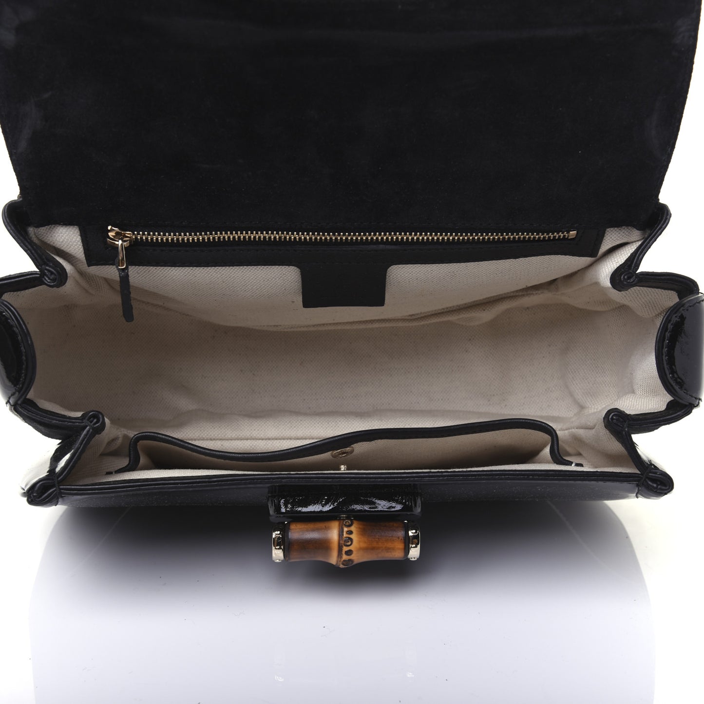 Patent Medium New Bamboo Top Handle Bag Black