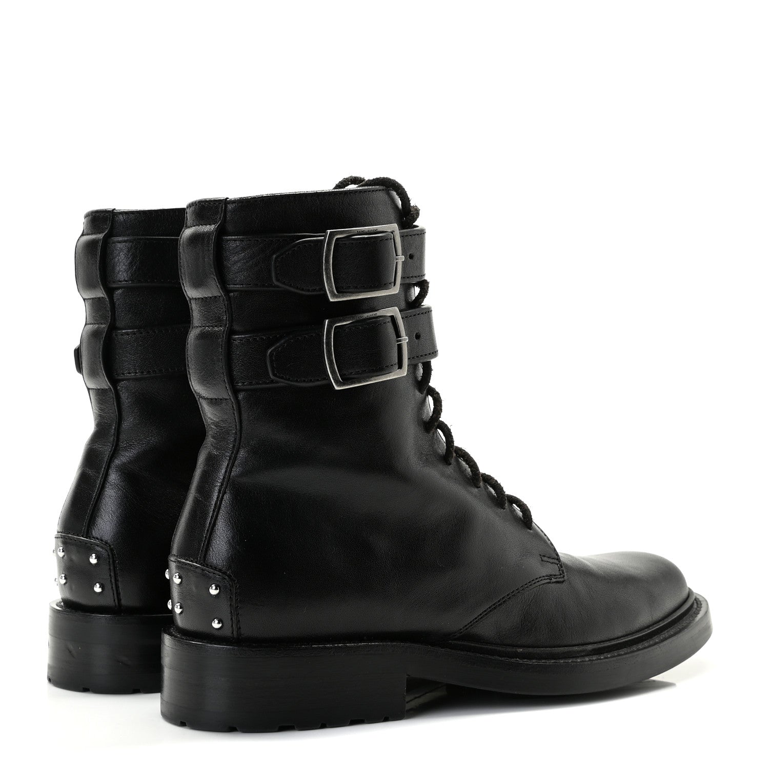 Saint Laurent Kangaroo Calfskin Embossed Army 20 Strap Boots 36.5 Black 5 of 9