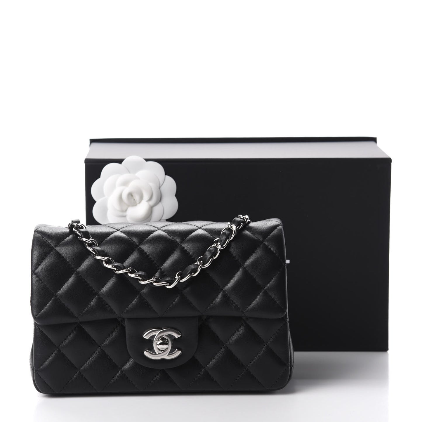 Lambskin Quilted Mini Rectangular Flap Black