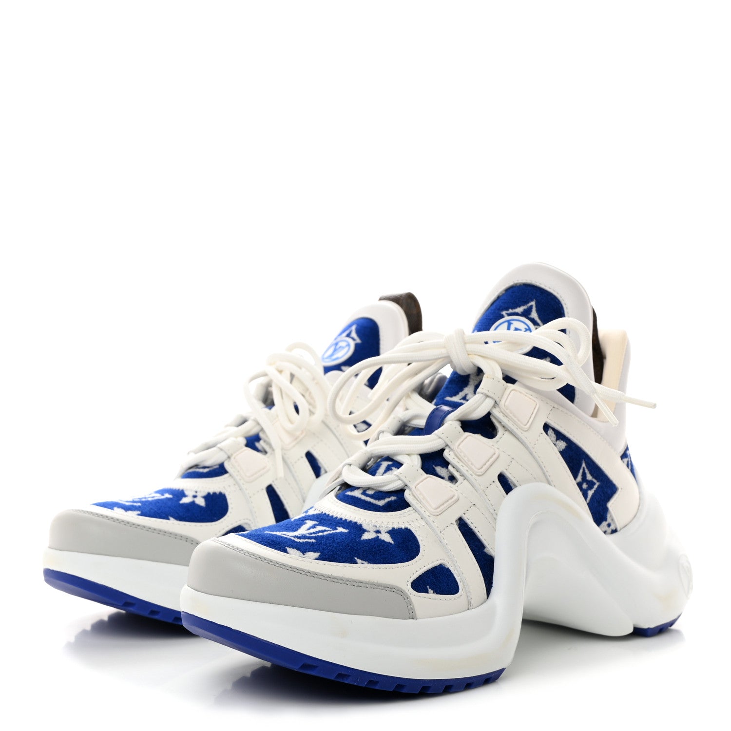 Louis Vuitton Jacquard Velvet Monogram LV Archlight Sneakers 38 White Blue 3 of 9