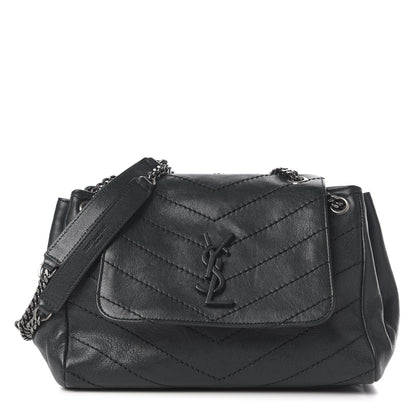 Saint Laurent Vintage Lambskin Chevron Monogram Small Nolita Dark Green 1 of 9