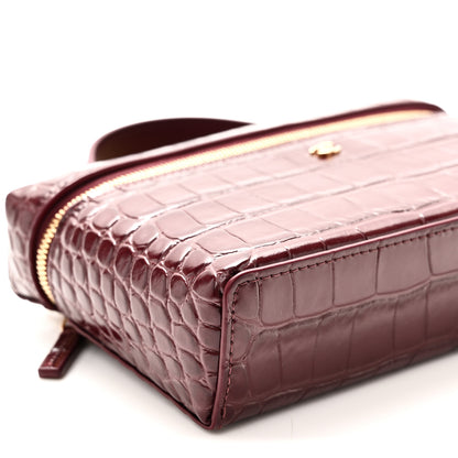 Chanel Calfskin Crocodile Embossed Crococo Top Handle Slim Vanity Case With Chain Dark Burgundy 9 of 11