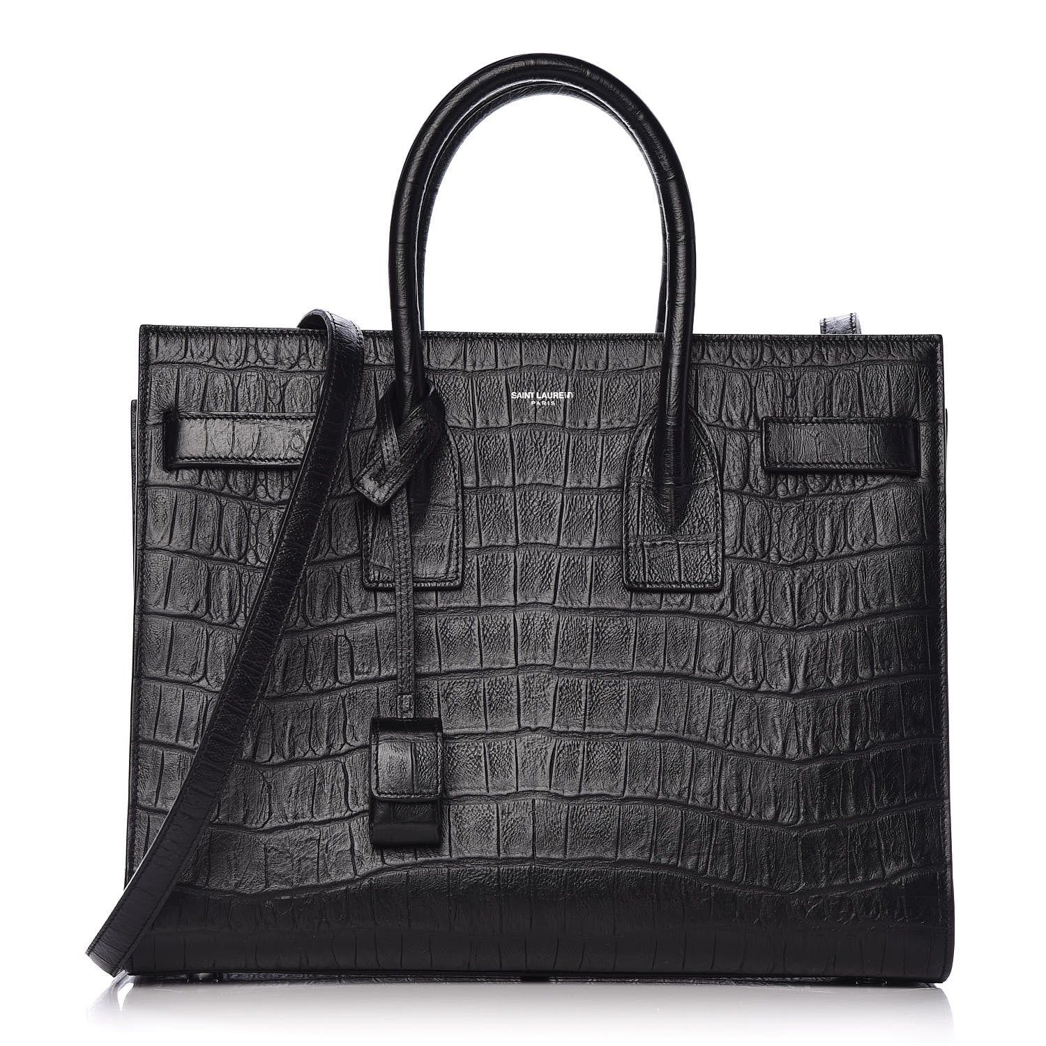 Saint Laurent Calfskin Crocodile Embossed Small Sac de Jour Black 1 of 12