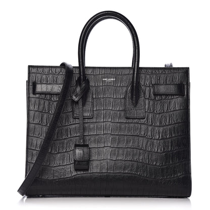 Saint Laurent Calfskin Crocodile Embossed Small Sac de Jour Black 1 of 12