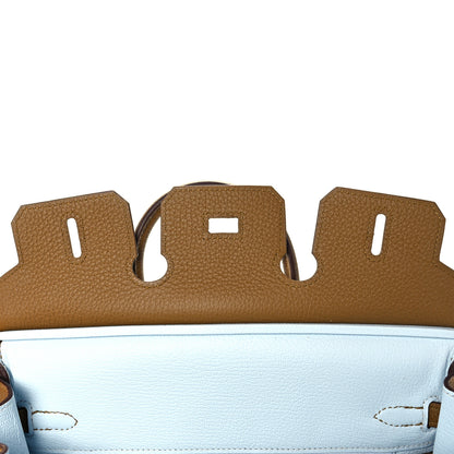 Hermes Togo Verso Birkin 25 Bronze Dore Bleu Brume 18 of 34
