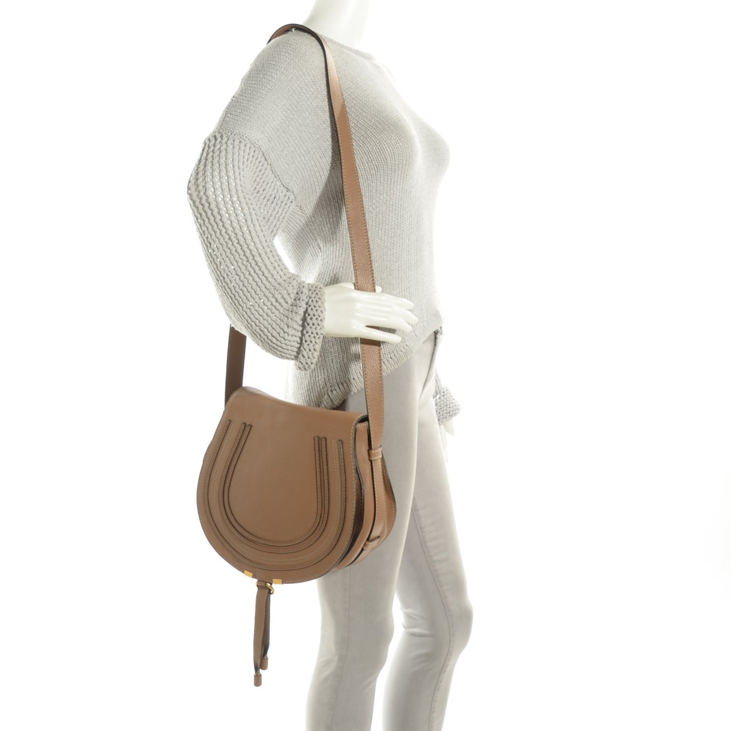 Calfskin Medium Marcie Round Crossbody Bag Nut