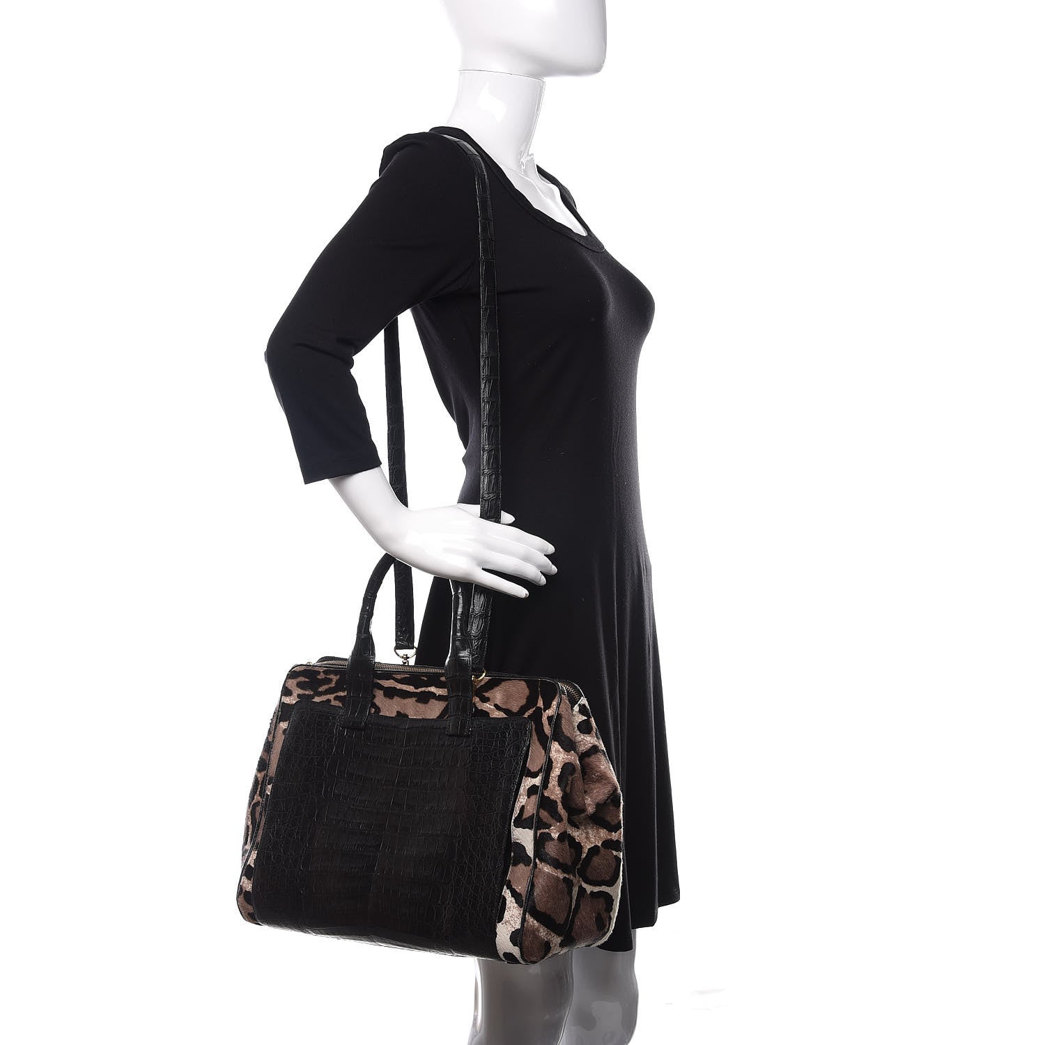 Nancy Gonzalez Crocodile Calf Hair Leopard Print Satchel Black 3 of 16