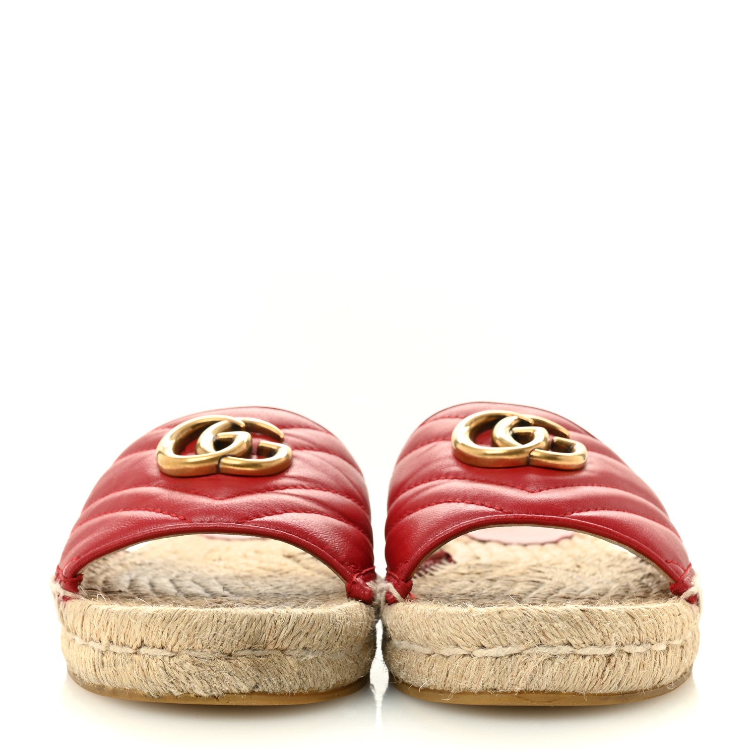 Gucci Nappa Matelasse GG Marmont Espadrille Slide Sandals 35 Hibiscus Red 3 of 12