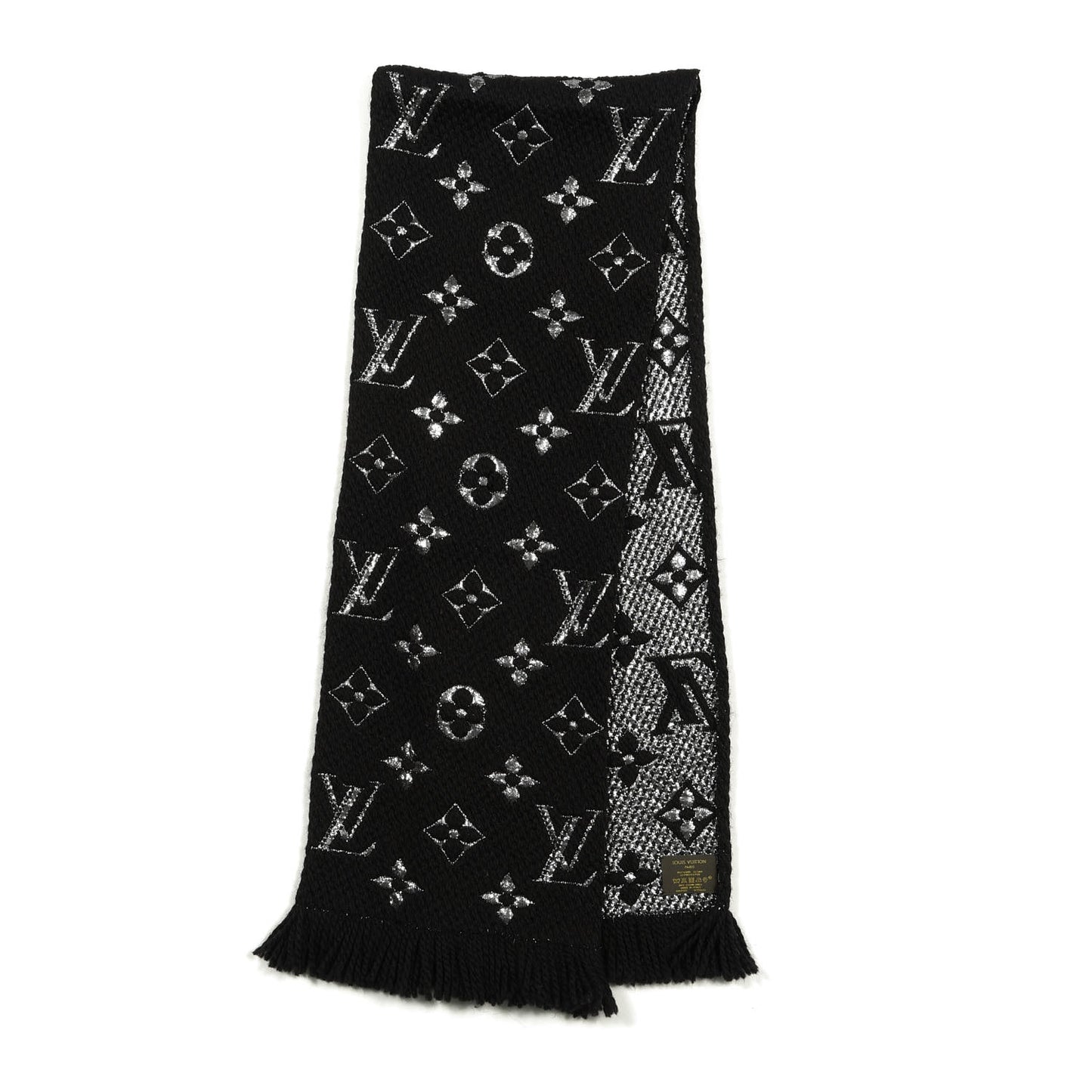 Wool Silk Logomania Shine Scarf Black