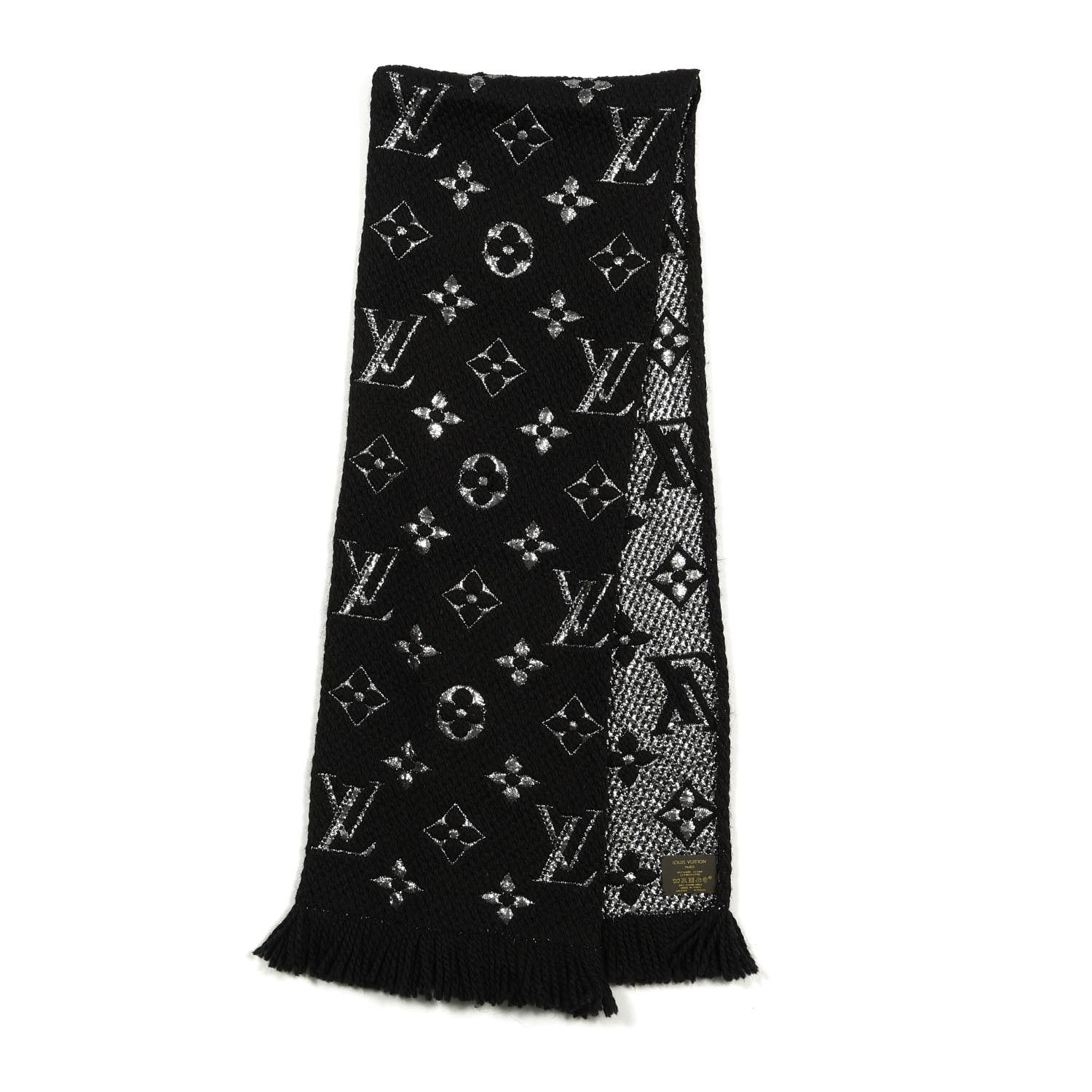 Louis Vuitton Wool Silk Logomania Shine Scarf Black 2 of 3