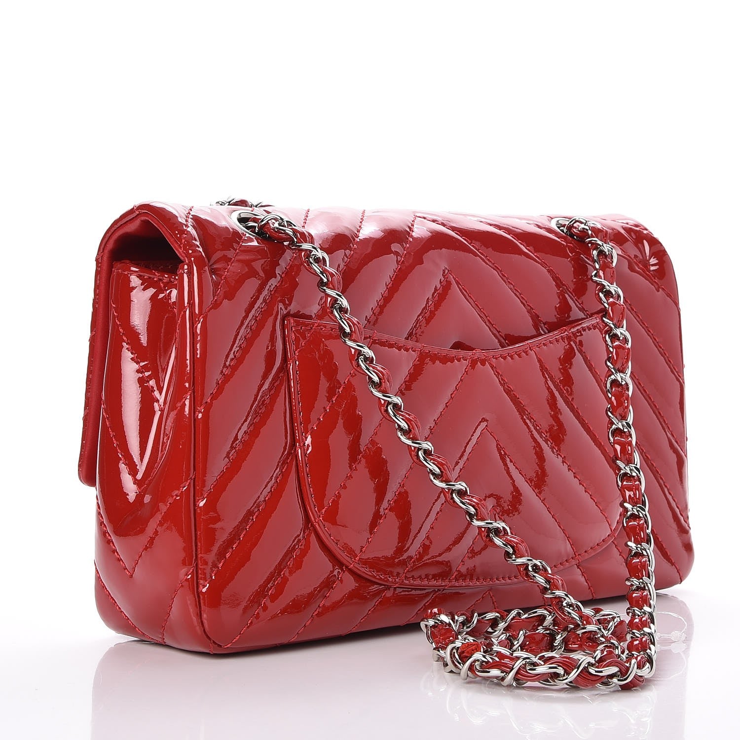 Chanel Patent Chevron Quilted Medium Single Flap Red 4 of 9