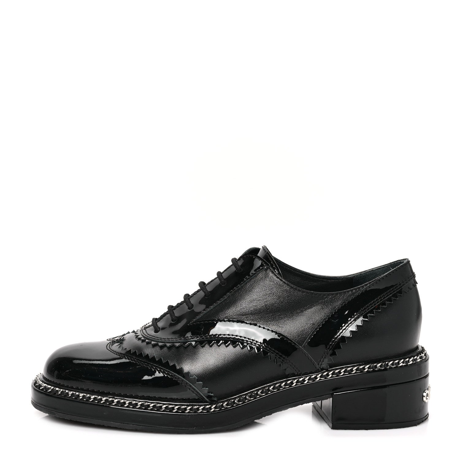 Chanel Lambskin Patent Calfskin CC Brogue Lace Up Oxfords 39.5 Black 1 of 8