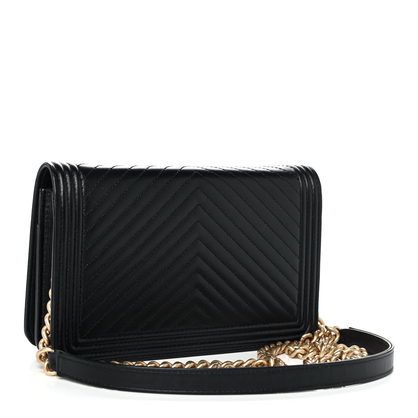 Calfskin Chevron Boy Wallet On Chain WOC Black