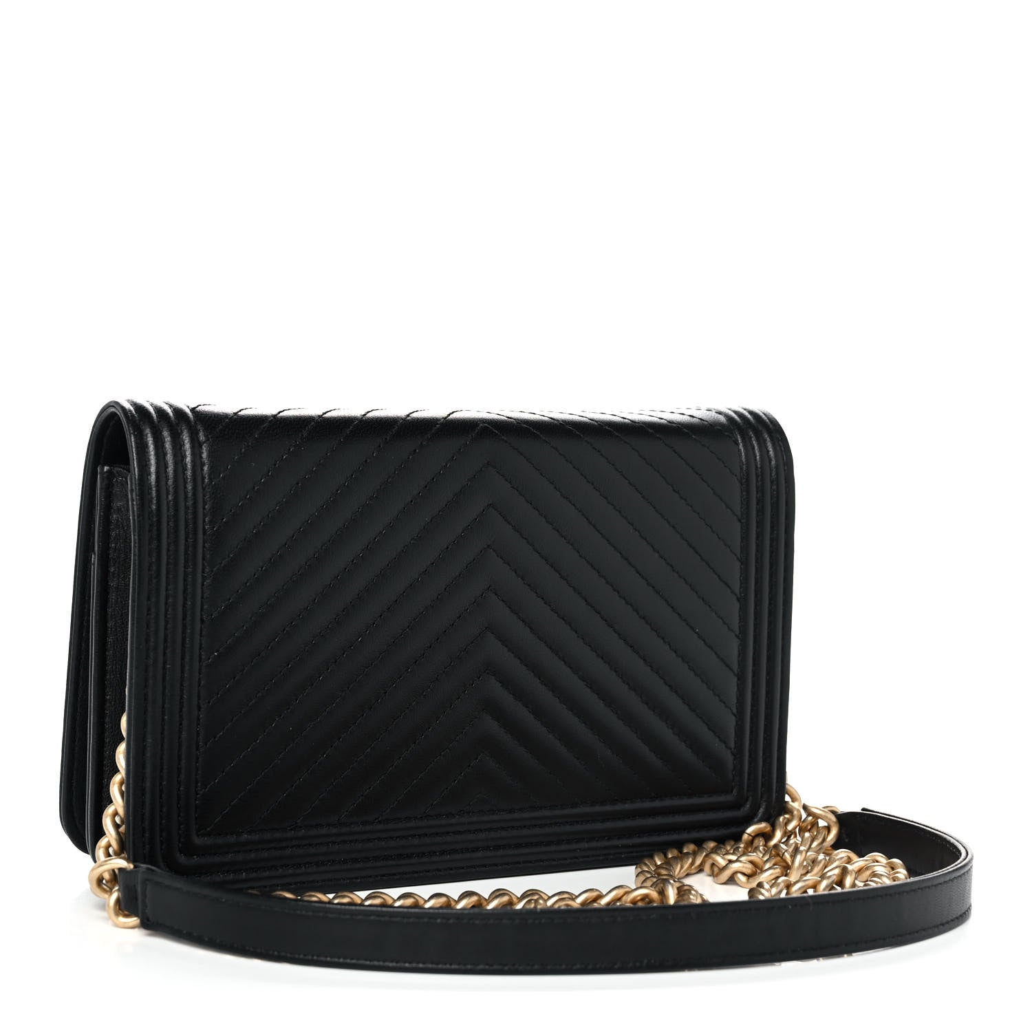 Chanel Calfskin Chevron Boy Wallet On Chain WOC Black 3 of 10