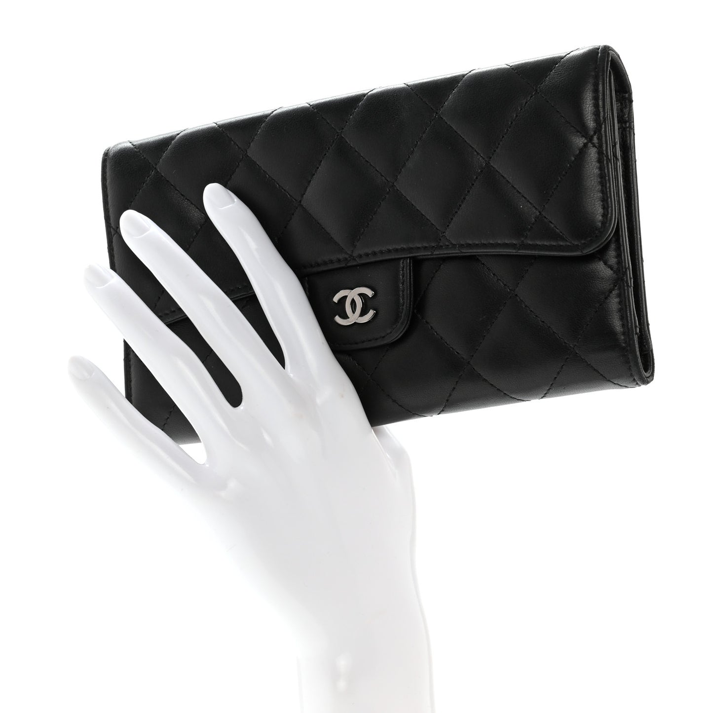 Lambskin Quilted Large Flap Wallet Black