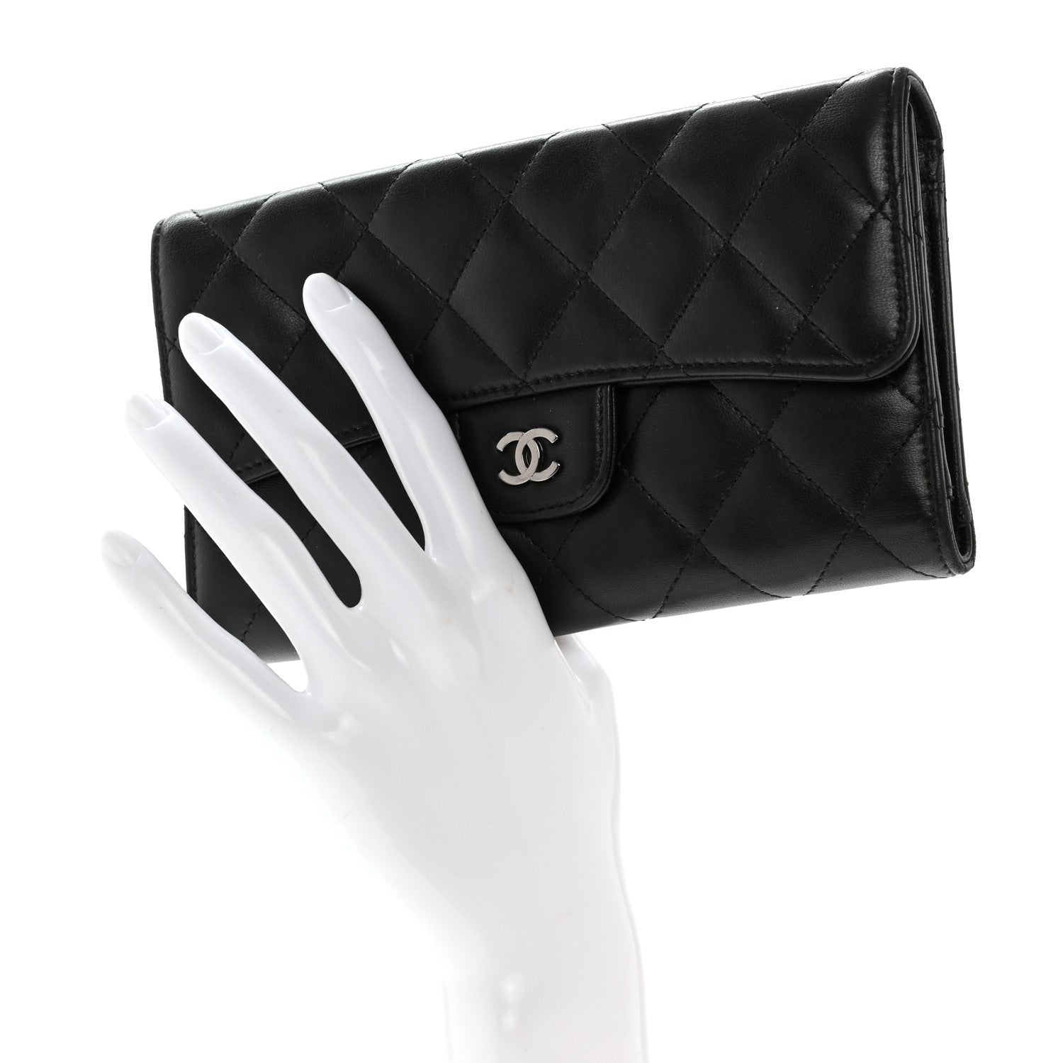 Chanel Lambskin Quilted Large Flap Wallet Black 2 of 16