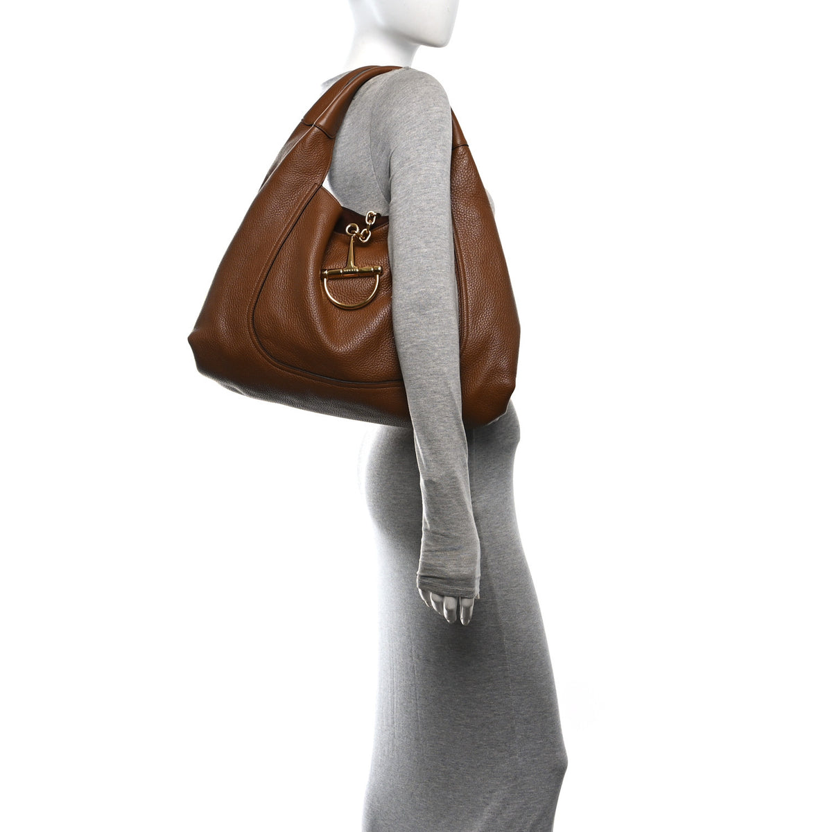 Gucci Grained Calfskin Softbit Maxi Shoulder Bag Brown 2 of 10