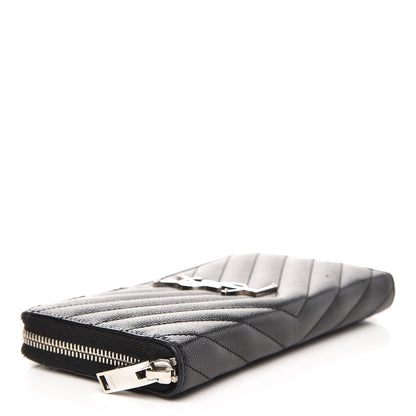 Saint Laurent Grain De Poudre Matelasse Chevron Monogram Zip Around Wallet Black 4 of 7